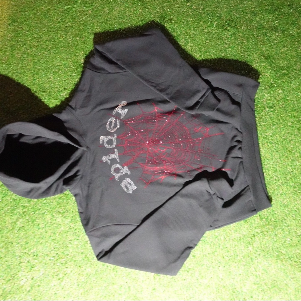 Black Hoodie with Red Spider Web Design